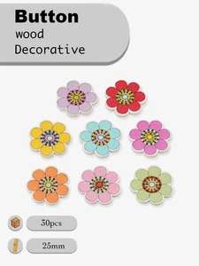 30pcs Flower Wood Buttons for scrapbook sewing handmade crafts decor 25mm - Picture 1 of 3