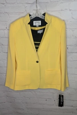 Blazer Kasper For ASL amarillo con ribete negro y camiseta sin mangas 100 % seda a rayas talla 12P  Foto 1 de 4
