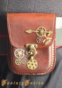 Steampunk Industrial Gear Cyber Post Apocaliptic Leather Moulded Belt Pouch - Picture 1 of 2