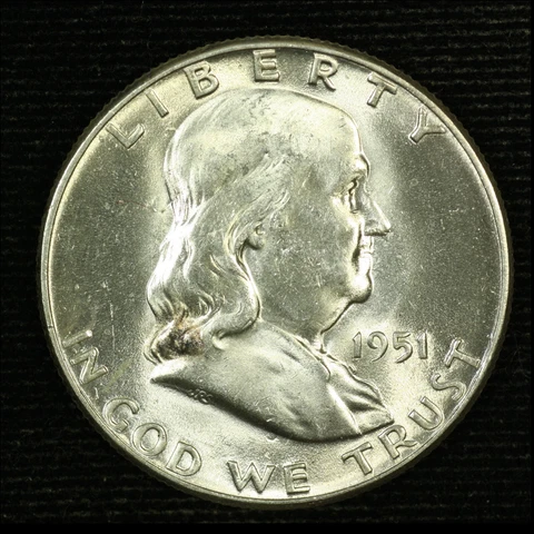Franklin Silver Half Dollar. 1951 P. BU. Lot # 9048-61-18 Cover