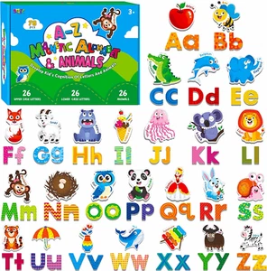 78 Magnetic Alphabet, 26 Uppercase, 26 Lowercase Letters & 26 Object Patterns, A - Picture 1 of 11