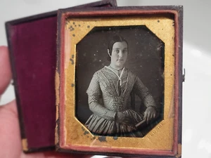 sesto piatto Plumbe dagherrotipo di giovane bella donna firmato tappetino custodia divisa - Foto 1 di 2