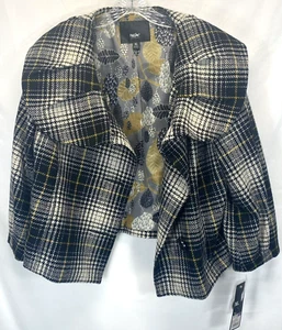 Mossimo Womens Cropped Coat XL Wool Blend Black White Mustard Plaid NEW - Picture 1 of 6