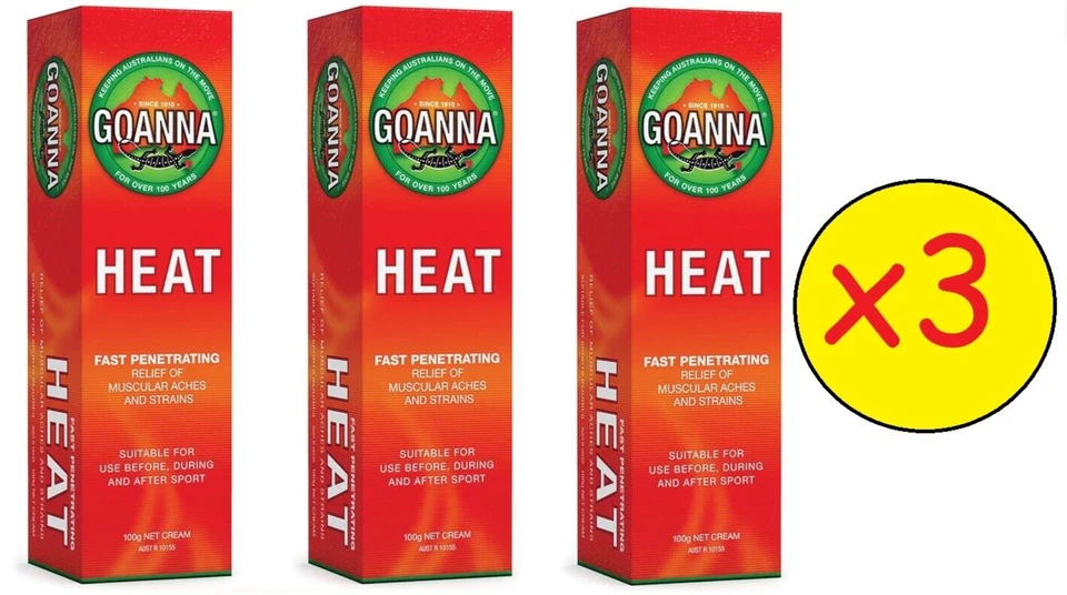 3 X Goanna Heat Cream 100g Fast Penetrating Relief Muscular Aches Strains - image 1 of 1