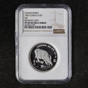 Poefort - 1997 China 10 Yuan Lunar Series-OX 1oz Silver Coin NGC PF69 - Picture 1 of 2