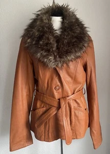 Damen Lederjacke Parka Jacke Leder Gr. 40 Camelbraun Abnehmbarer Kragen - Bild 1 von 14