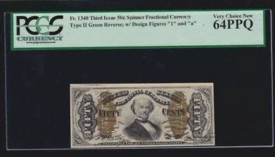 US 50c Spinner Fractional Type II w/ '1' & 'a' FR 1340 PCGS 64 PPQ CH CU (-001) - Image 1 of 2
