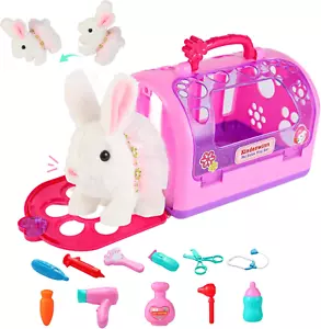 Easter Realistic Bunny Toys - 14-Piece Rabbit Toys with 6" Plush Bunny, Sounds,  - Picture 1 of 12