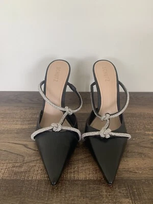 Sandalia de aguja de mula de cuero napa cristal negro Schutz Sylvie talla 9,5 B Foto 1 de 4