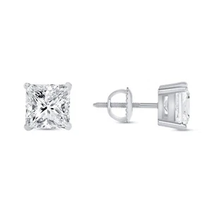 IGI F/VS 2 Ct Princess Lab Created Grown Diamond Earrings 14K White Gold Screw - Picture 1 of 3