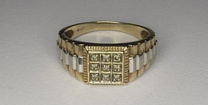 9ct Two Colour Gold & Diamond Watch Strap Design Signet Ring Size V 5.1g - Picture 1 of 16