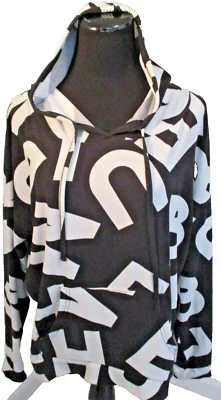 rue21 Black/White "BUM" Alpha Letters LS Tee Jersey StretchHoodie Size L Women's - Image 1 of 4