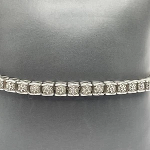 Diamond Accent Cluster Set Sterling Silver Tennis Bracelet 7.5in (13.35g) - Picture 1 of 10