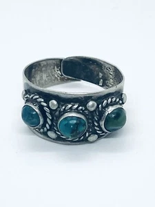 Vintage Mexican Silver Blue Green Chrysocolla Cabochon Adjustable Ring - Picture 1 of 11