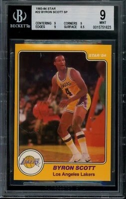 Tarjeta de novato Byron Scott 1983-84 estrella #22 SP impresión corta BGS 9 rara Foto 1 de 2