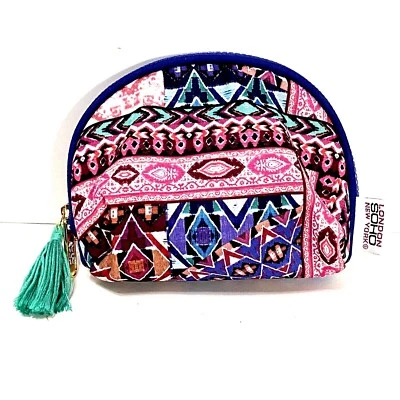 London SOHO New York Bright Multicolored Zippered Cosmetic Makeup Bag w/ Tassel - Image 1 of 4