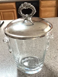 Vintage Glass Crystal 8”Ice Bucket with Handles & Silver Plate Lid Free Shipping - Picture 1 of 5
