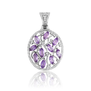 Sterling Silver Marquise Floral-Designed Pendant - Picture 1 of 1
