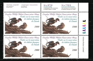 CANADA 1990, BIRDS, FEDERAL WILDLIFE HABITAT CONSERV. Scott FWH6, PLATE BL. MNH - Picture 1 of 1