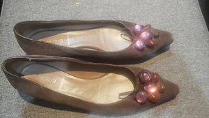 Pre-owned Miu Miu Brown Suede Jeweled Flats Size 38.5 - Picture 1 of 12