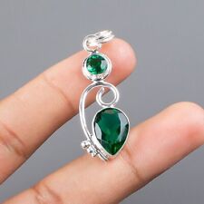 Gift For Her Natural Green Emerald Pendant Band Unknown Silver Plated