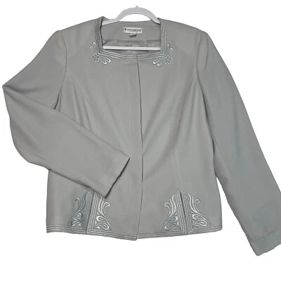 John Meyer Norwich Blazer Womens 16 Gray Embroidered Suit Jacket Lined Button Up - Image 1 of 4