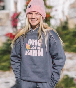 NWT Feather 4 Arrow One of a Kind Fleece Hoodie in Charcoal girls SZ 8 - Picture 1 of 8