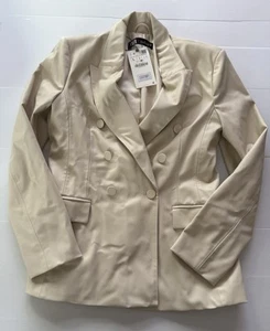 Nueva Chaqueta Blazer Para Mujer Zara A Medida Imitación Cuero Beige Talla L Bolsillos Grandes - Imagen 1 de 15