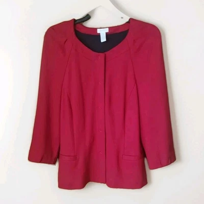 Blazer Chico’s Rojo Talla 1 (8-10, Mediano) Broches Ocultos, Muñeca Larga Slv, Chaqueta Foto 1 de 4