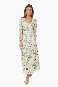 Maxikleid Tuckernuck Madison Des Fleurs grün geblümt Leinen Langarm Gr. XL - Bild 1 von 6