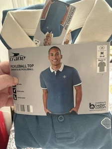 Crane Herren Pickle Ball Polo bestickt Schläger Logo Größe Medium 38-40 blau Neu mit Etikett - Bild 1 von 5