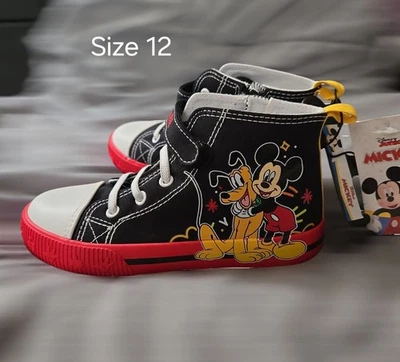 NUEVO CON ETIQUETAS Mickey Mouse Zapatillas altas para niños pequeños Talla 12 / Mickey y Pluto  Foto 1 de 4