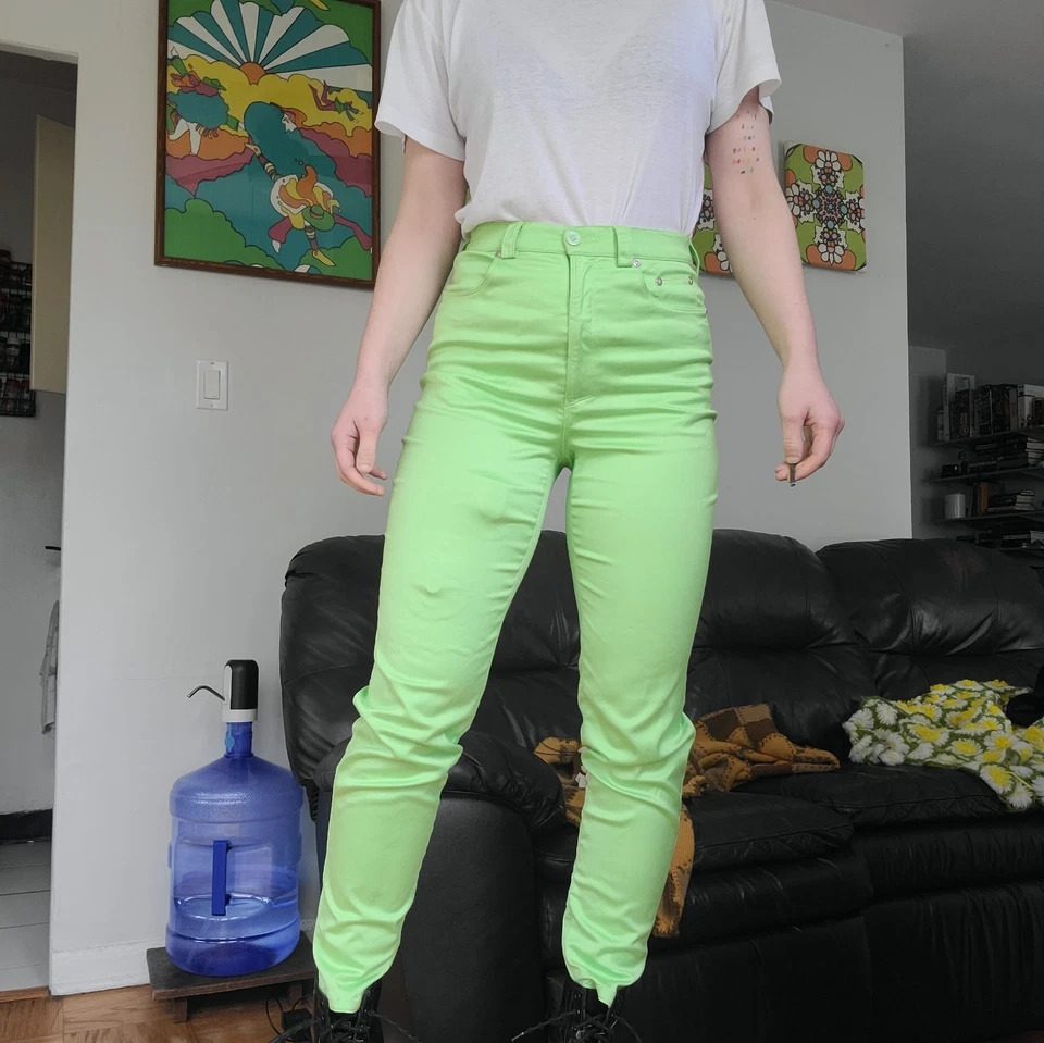 Pantalones De Colección Gianni Versace VERSUS Verde Lima Cintura Alta 28/42 Años 80 Neón Foto 1 de 4