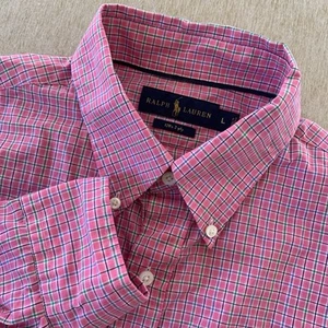 Polo Ralph Lauren Shirt Mens Sz Large Sleeve 120's 2-ply Pink Plaid - Picture 1 of 9
