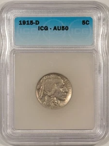 1915-D BUFFALO NICKEL - ICG AU-50 - Picture 1 of 3