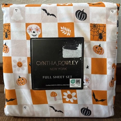 Novo com etiquetas: Cynthia Rowley - Conjunto completo de lençóis de Halloween, abóboras, morcegos, aranhas, fantasma - Imagem 1 de 2