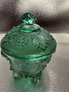 Composta di vetro stile vittoriano vintage piatto caramelle colore blu verde rotoli piedi - Foto 1 di 6
