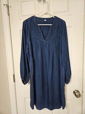 Vestido vaquero Old azul marino manga larga cuello en V holgado talla pequeña  Foto 1 de 4