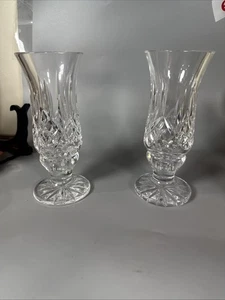 Waterford Lismore Pair Of 2 Piece Footed Hurricane Candle Holders 9 1/4 In - Picture 1 of 12