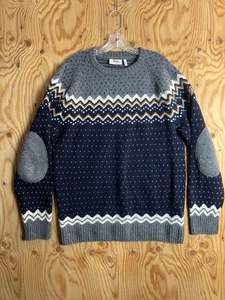 Maglione girocollo Fjallraven Ovik maglia lana blu navy grigio uomo XXL Fair Isle gomito - Foto 1 di 11