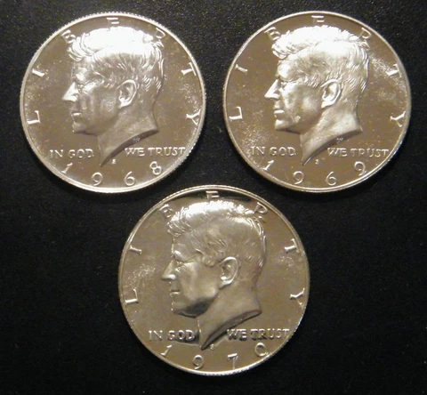 1968 S 1969 S 1970 S Kennedy Gem Proof Half Dollar Run 3 Coin Set 40% Silver US Cover