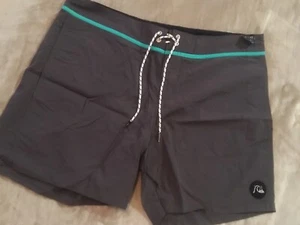 Quiksilver Board-shorts Swim Trunks  38 X 17 Classic Gray Turquoise Beach Surf - Picture 1 of 9