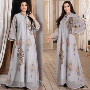 Dubai Muslim Women Sequins Abaya Maxi Dress Casual Loose Kaftan Dress Party Gown - Foto 1 di 18