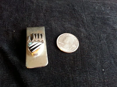 Vintage Sterling Silver Bear Claw Inlaid Multi Gemstones Money Clip Southwest  - Image 1 of 3