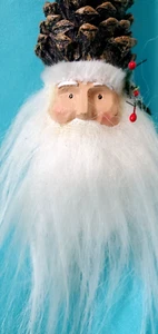 SANTA HEAD W. NATURAL PINE CONE CAP CHRISTMAS ORNAMENT  - Picture 1 of 10