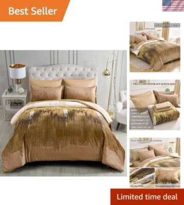 Luxurious Abstract Brown Microfiber Comforter Set Queen - 7-Piece Collection - Изображение 1 из 4