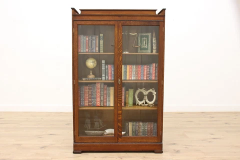 Oak Antique Office Library Bookcase, Display Cabinet, Adjustable Shelves #44437 Cover