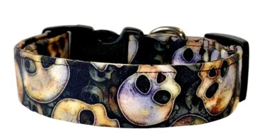 Mystical Skulls On Black Handmade Dog Collar