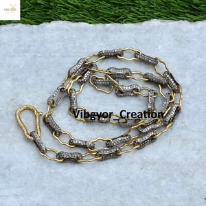 Collana Catena Maglia Pavimentazione 24" Argento Solido 925 Chiusura Chiusura Gioielli Unisex - Foto 1 di 4