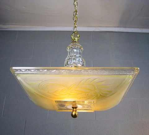 Chandelier Antique Rectangular Mid Century Modern Pendant Yellow Beige Chiffon Cover